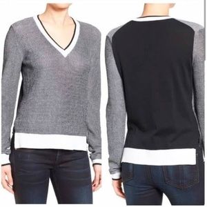 Rag & Bone Sweater Classic V-Neck Ainsley Style Grey White Black Knit Size Small